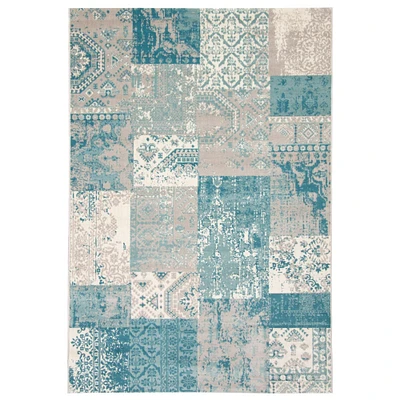 Chaudhary Living 5.25' x 7.5' Green and Cream Distressed Patchwork Rectangular Area Throw Rug