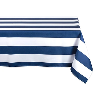 Contemporary Home Living 84" Blue and White Striped Rectangular Outdoor Tablecloth