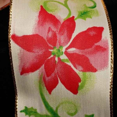 The Ribbon People White and Red Floral Wired Edge Craft Ribbon 2.5" x 20 Yards