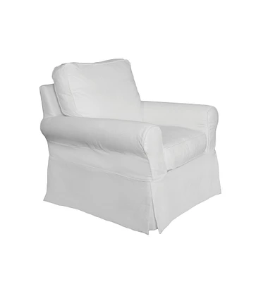 The Hamptons Collection Set of 3 White Sunset Trading Horizon Box Cushion Chair Slipcover Performance Fabric 36"