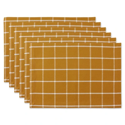 Contemporary Home Living Set of 6 13" x 19" Orange and White Honey Gold Check Placemat