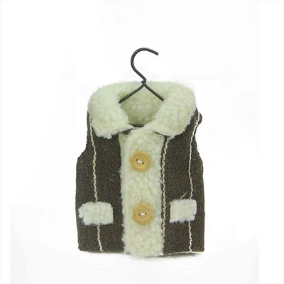 Raz 5.25" Brown and Ivory Winter Vest on Hanger Christmas Ornament