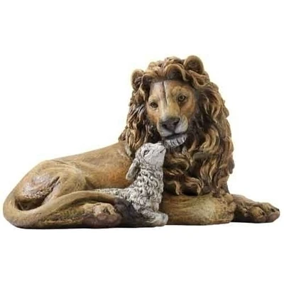 Roman 13" Beige and White Lion with Lamb Tabletop Figurine