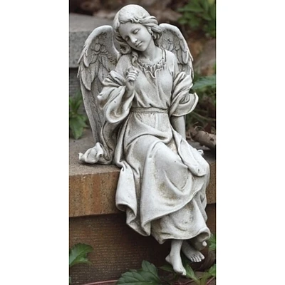 Roman 12.75" Sitting Angel with Flower Outdoor Garden Statue