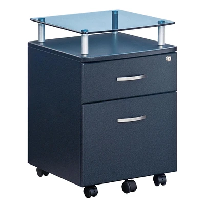 Techni Office Solutions 24" Blue and Clear Durable Rectangular Rolling File Cabinet