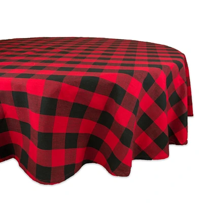 CC Home Furnishings Red and Black Buffalo Checkered Pattern Round Tablecloth 70”