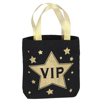 Party Central Club Pack of 12 Black and Gold Star Glitzy Party Goody Bags 8.25"