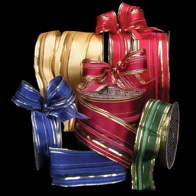 The Ribbon People and Gold Colored Elegant Lines Woven Wired Craft Ribbon 2.5" x 25 Yards