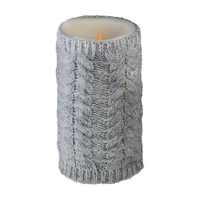 Allstate 6" Gray Faux Sweater Wrapped Flameless Pillar Candle - Battery Operated