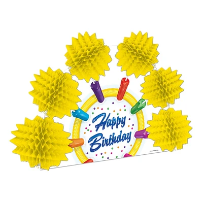Party Central Club Pack of 12 Yellow and White 'Happy Birthday' Pop-Over Table Centerpieces 10"