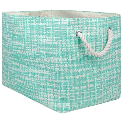 Contemporary Home Living 15" Aqua Green and White Tweed Rectangular Medium Bin