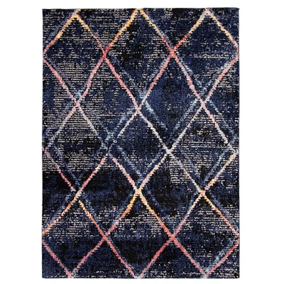 Chaudhary Living 8' x 10' Navy Blue and Off White Geometric Trellis Rectangular Area Throw Rug