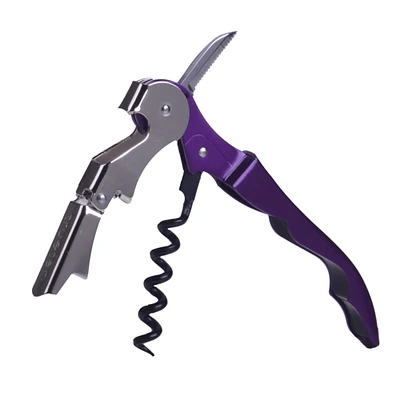 GC Home & Garden 7.25" Purple Handle Waiter Style Stainless Steel Pocket Corkscrew with Serrated Blade