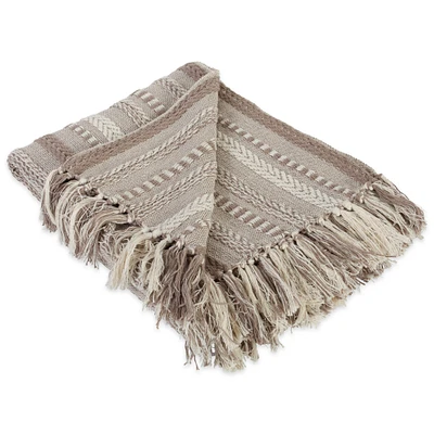 Contemporary Home Living 60" Beige and White Rectangular Striped Braided Cotton Throw