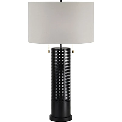 Signature Home Collection 30" Black Perforated Table Lamp with Off White Drum Shade