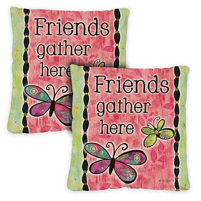 Toland Home Garden Set of 2 Butterfly "Friends Gather Here" Outdoor Patio Throw Pillow Covers 18"