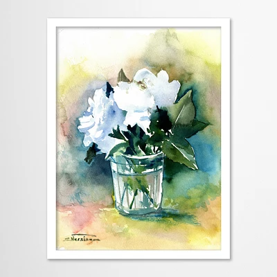 White Roses In Vase by Suren Nersisyan Framed Print