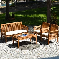 Costway 8 PCS Outdoor Acacia Wood Sofa Furniture Set Cushioned Chair Coffee Table Garden