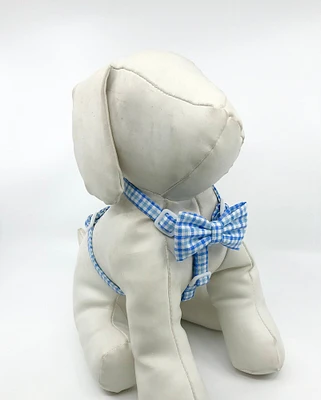 Light Blue Plaid Dog Harness With Optional Bow tie Adjustable Pet Harness Sizes XSmall, Small, Medium