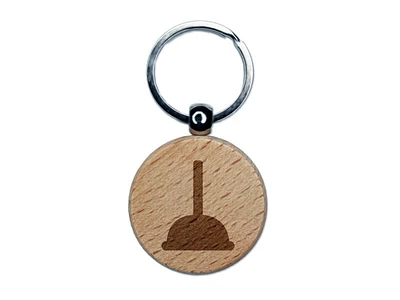 Toilet Plunger Plumbing Icon Solid Engraved Wood Round Keychain Tag Charm