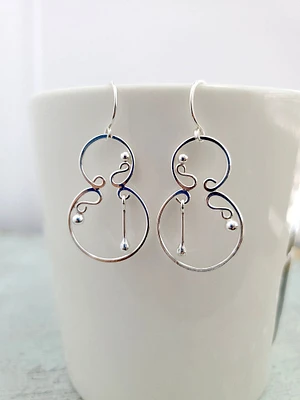 Law of Physics Earrings - Conversion of Potential Energy to Kinetic Energy, Abstract Design, Sterling Silver Hoop Earrings, Dangle Earrings