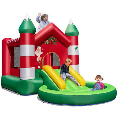 Gymax Inflatable Bounce House Kids Christmas w/ Slide and Trampoline and Pool Without Blower