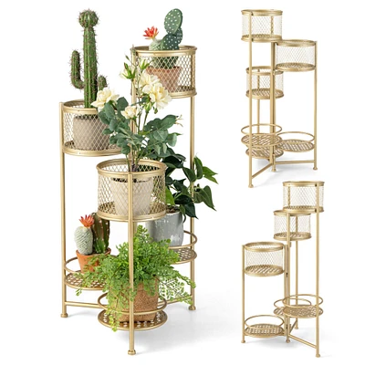 Gymax 6-tier Foldable Metal Plant Stand Flower Pot Display Rack Hinged Tray Shelf