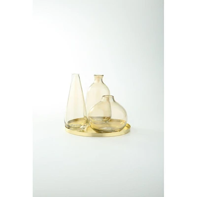 CC Home Furnishings 4-Piece Brown and Gold Contemporary Glass Bottle Vases with Decorative Tray 6.5"