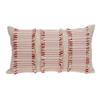 Nassau Collection 24" Beige and Red Woven Transitional Throw Pillow