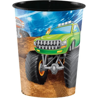 Party Central Club Pack of 12 Blue and Green Monster Truck Rally Keepsake Cups 4.5"
