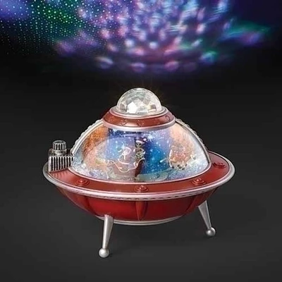 Roman 10.5" LED Lighted Musical UFO Ship Christmas Tabletop Decoration