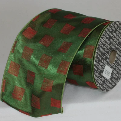 The Ribbon People Green and Red Squares Metallic Wired Craft Ribbon 5" x 20 Yards