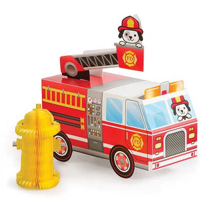 Party Central Club Pack of 6 Red and Yellow Flaming Fire Truck Three Dimensional Centerpiece 10.5"