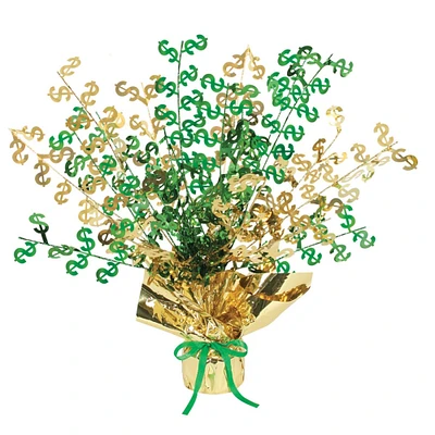 Party Central Club Pack of 12 Green and Gold "$" Gleam 'N Burst Centerpieces 15''