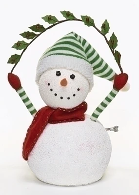 Roman 17" White and Green Animated and Musical Snowman Christmas Figurine