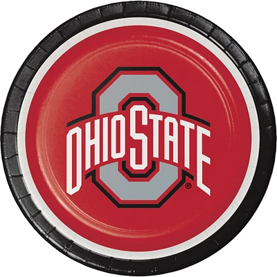 Party Central Club Pack of 96 Red and Black "OHIO STATE" University Disposable Dinner Plates 8.75"