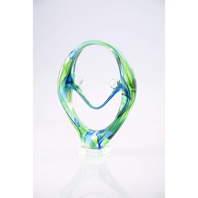 CC Home Furnishings 11" Green and Blue Hand Blown Glass Tabletop Decoration