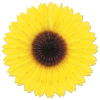 Party Central Club Pack of 12 Yellow and Brown Sunflower Round Tissue Fan Party Decors 18"