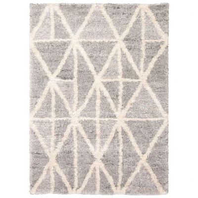 Chaudhary Living 4' x 5.5' Gray and Off White Abstract Rectangular Shag Area Throw Rug