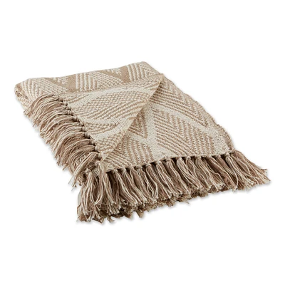 Contemporary Home Living Beige and White Diamond Patterned Rectangular Cotton Decorative Throw 50" x 60"