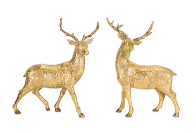 Diva At Home Set of 2 Golden Distressed Finish Antique Deer Sculpture Home Decor 15"
