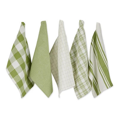 Contemporary Home Living Set of 5 Assorted Antique Green and White Everyday Dish Towel, 28"