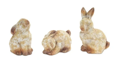 Contemporary Home Living Set of 6 Brown and White Rustic Finish Bunny Rabbit Statues 9”