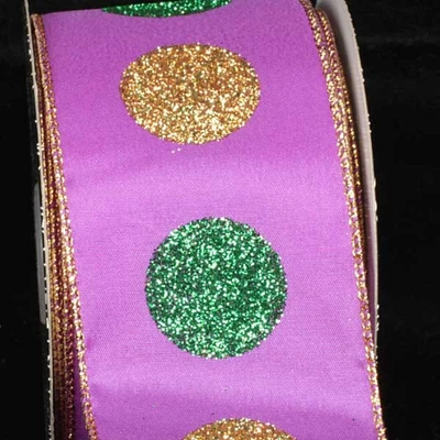 The Ribbon People Purple and Green Glitter Dots Wired Craft Ribbon 2.5" x 40 Yards