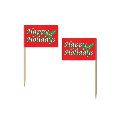 Party Central Club Pack of 600 Red and Green "Happy Holidays" Christmas Cocktail Picks 2.5"