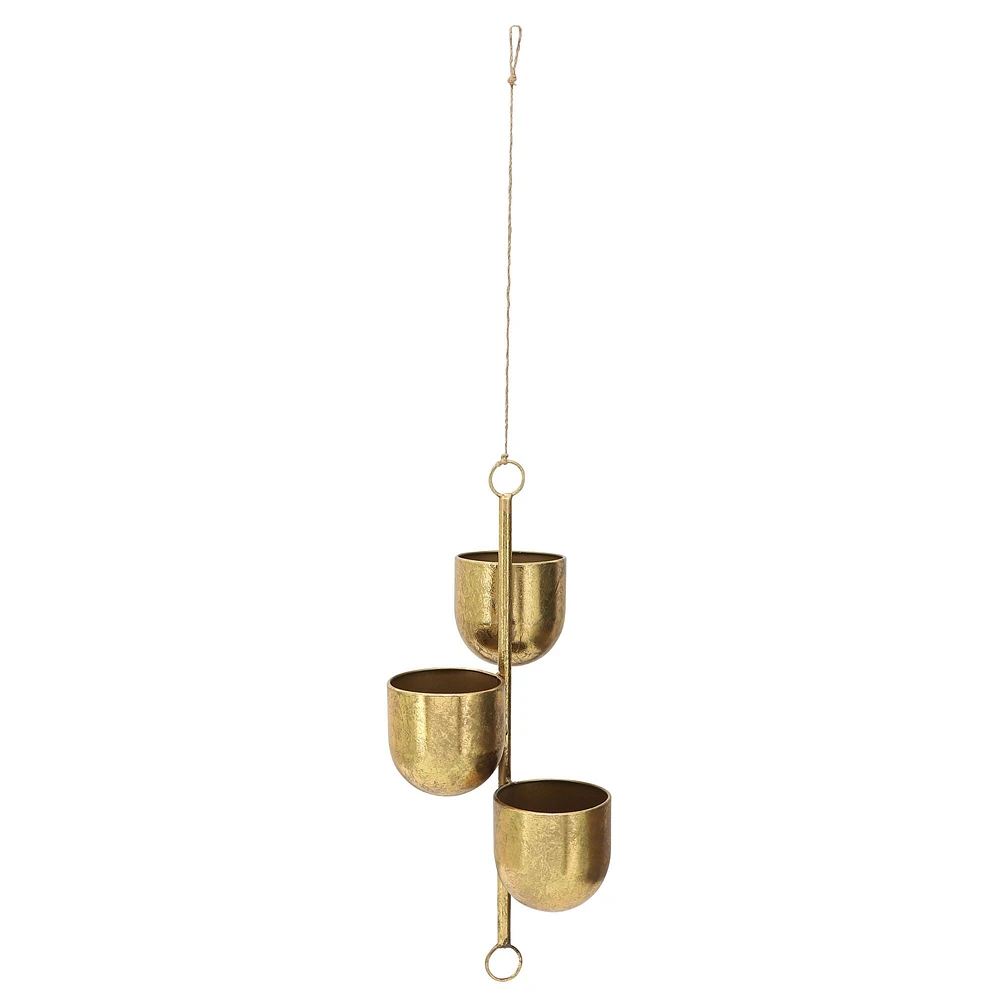 Kingston Living 20" Gold 3-Layered Round Bowls Hanging Planter