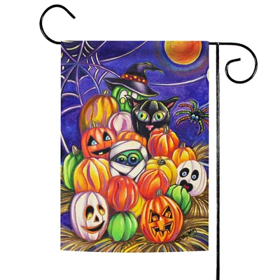 Toland Home Garden White and Orange Pumpkin Pigpile Halloween Outdoor Rectangular Mini Garden Flag 18" x 12.5"