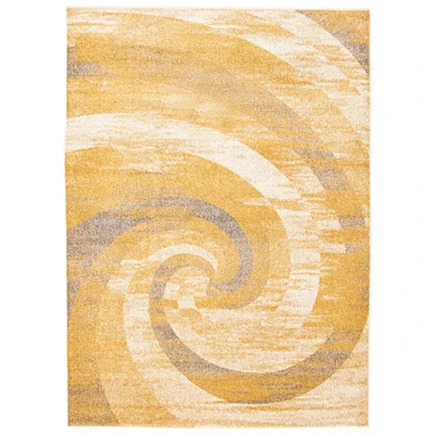 Chaudhary Living 4' x 5.5' Off White and Gold Distressed Abstract Rectangular Area Throw Rug