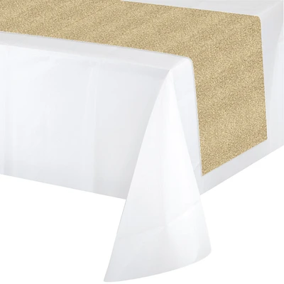 Party Central Pack of 6 Glittering Gold and White Disposable Party Banquet Table Runners 84"