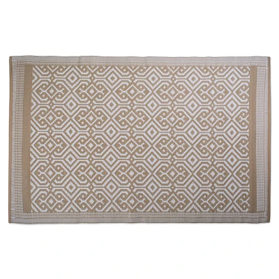 Contemporary Home Living 4' x 6' Taupe Brown And Off-White Rectangular Moroccan Reversible Outdoor Rug